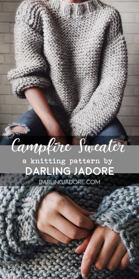 Chunky Knit Sweater Pattern, Knit Sweater Pattern, Easy Knitting Projects, Sweater Knitting Pattern, Chunky Knitting Patterns, Pull Crochet, Vogue Knitting, Blanket Knitting, Chunky Knit Sweater