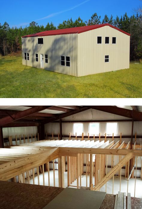 Framing Inside Building Framing Inside Metal Building, Finished Metal Building Interior, Metal Shop Building 40x60, 40x60 Shop With Living Quarters, 2 Story Metal Building, Metal Building House, Barndo Interior, Steel Houses, Inside Building