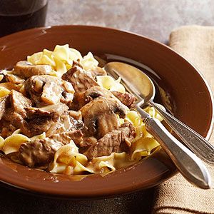 Cinnamon-Spiced Beef Stroganoff | A few pinches of pantry spices jazz up the traditional sour-cream gravy. This cozy weeknight dish dances on the line between comfort food and curry.