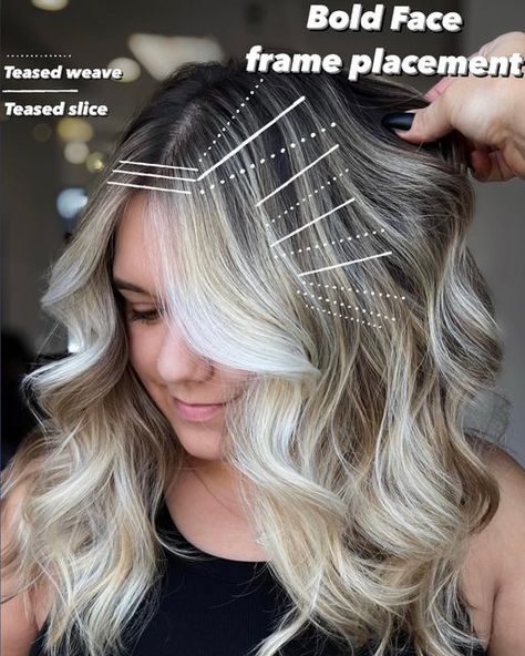 Face Frame Foil Placement, Face Framing Platinum Highlights, Blonde Accents Around Face, Face Frame Foil, Face Frame Highlight Placement, Heavy Blonde Highlights On Brown Hair Face Framing, Face Frame Highlights Blonde, Heavy Face Framing Highlights, Balayage Side Part