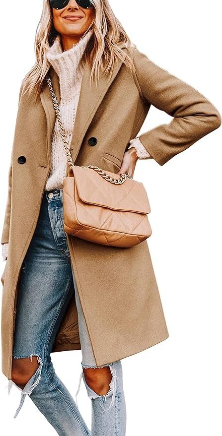 Amazon.com: Hooever Women's Winter Wool Coat Casual Notch Lapel Single-Breasted Peacoat(khaki-S01) : Clothing, Shoes & Jewelry Tan Winter Coat, Everyday Jacket, Wool Winter Coat, Peacoats, Long Sleeve Outerwear, Wool Peacoat, Pea Coat, Casual Coat, Lapel Collar