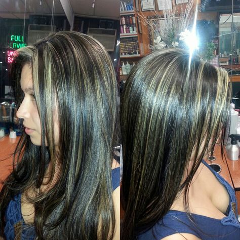 Highlights! On her natural color!! Streaky Highlights On Black Hair, Jwoww Hair, Black Hair With Brown Highlights, Haircolor Ideas, Eid Poetry, Personal Things, Wig Ideas, Ginger Hair Color, Black Hair With Highlights