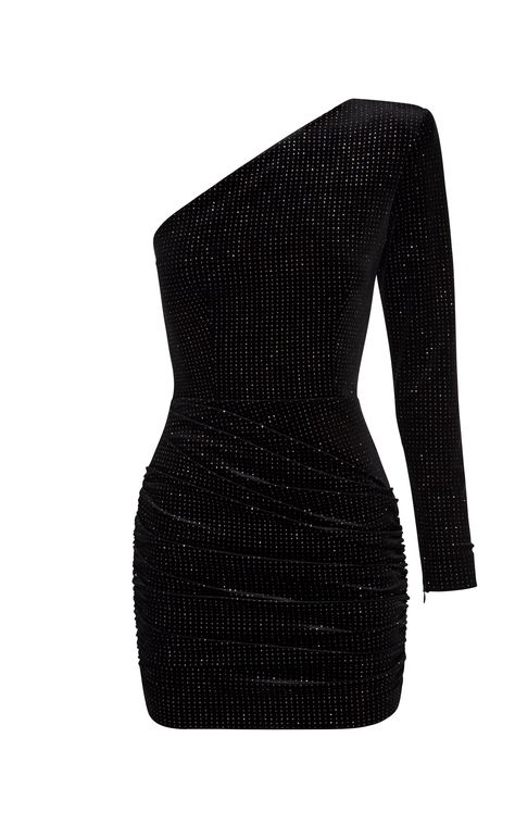 Click product to zoom Outfit Festa, One Shoulder Black Dress, Velvet Outfit, Mini Prom Dress, Dress Png, Glitter Outfit, One Shoulder Mini Dress, Alex Perry, Glitter Dress