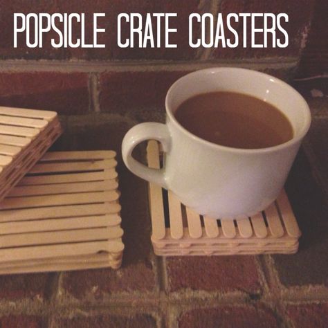 Crate Coaster Craft = Popsicle Sticks & Hot Glue Gun #blog {$3 pack of Popsicle sticks from Hobby Lobby that ended up being enough for 4 coasters (with a little extra!). Craft Popsicle Sticks, Mini Pallet Coasters, Pallet Coasters, Popsicle Crafts, Coaster Crafts, Popsicle Stick Crafts, Diy Coasters, Popsicle Sticks, Glue Crafts