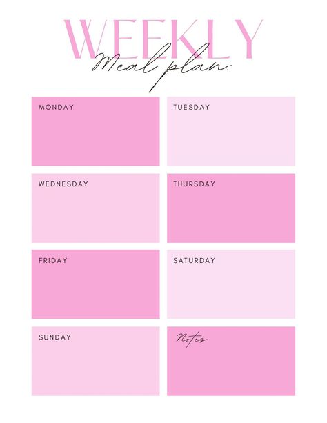 Weekly Meal Planning Printable #notion_setup_ Pink Weekly Planner Template, Meal Plan Aesthetic, 1 Week Meal Plan, Weekly Planner Pink, Meal Prep Template, Pink Weekly Planner, Free Planner Inserts, Meal Planning Printable Weekly, Weekly Meal Plan Template