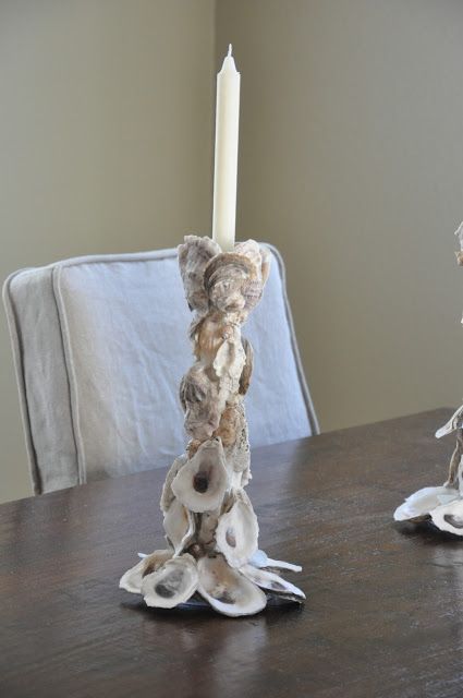 Oyster Shell Candle Holder, Jane Coslick, Oyster Shells Decor, Shell Candle Holder, Shell Ideas, Oyster Shell Crafts, Shell Craft, Art Coquillage, Shells Diy