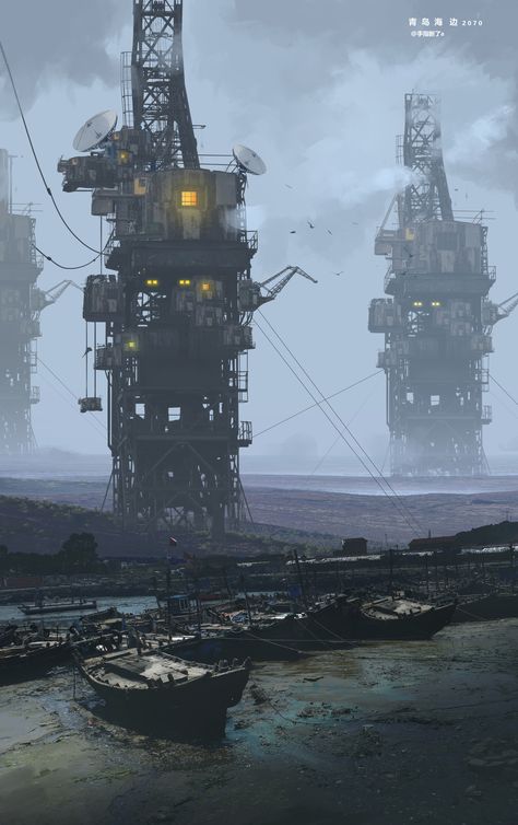 Floating Building Art, Concept Art Landscape, Post Apocalyptic Art, Sci Fi Environment, Landscape Concept, Cyberpunk City, Arte Cyberpunk, Futuristic Art, Futuristic City