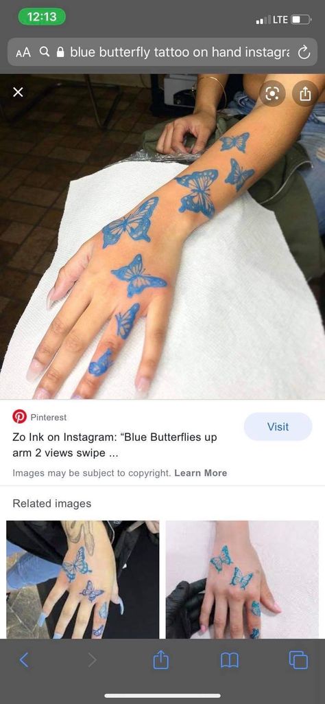 Blue Butterfly Hand Tattoo, Blue Butterfly Tattoo Meaning, Blue Butterfly Tattoo, Butterfly Hand Tattoo, Butterfly Tattoo Meaning, Pretty Hand Tattoos, Blue Morpho Butterfly, Tattoo Hand, Tattoo Collection