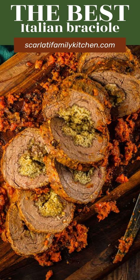 This tender Italian beef braciole recipe is a hearty, delicious dish cooked in sauce in the oven. The ultimate Italian comfort food, that is perfect for a Sunday family dinner or a festive holiday meal. Braciole Recipe Italian, Italian Beef Braciole, Beef Braciole Recipe, Italian Braciole, Sunday Family Dinner, Italian Gravy, Beef Braciole, Braciole Recipe, Beef Flank