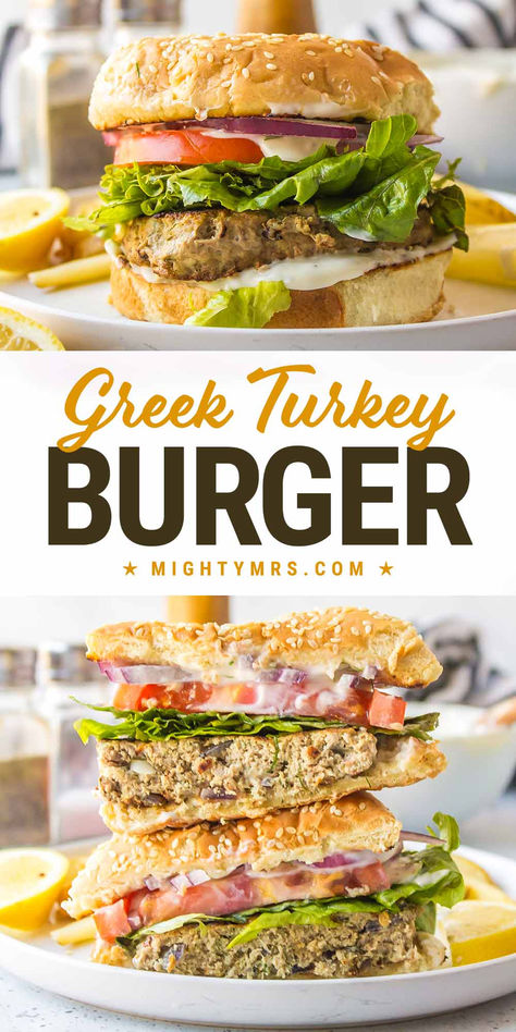 Greek Turkey Burgers Turkey Burger Ideas, Ground Turkey Patties, Seasoned Ground Turkey, Mediterranean Burger, Amazing Smoothies, Ground Turkey Burgers, Bibb Lettuce, Greek Turkey, Turkey Patties