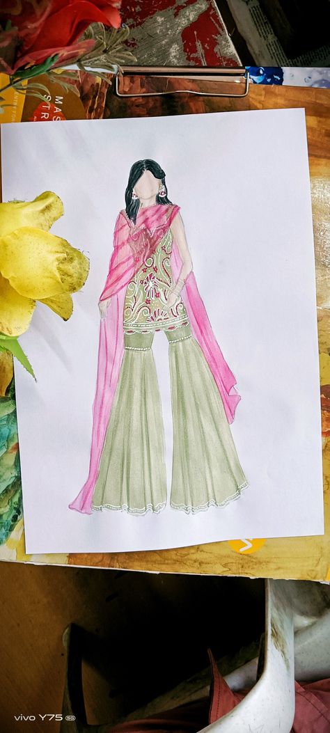 Sharara Fashion Illustration, Garara Design, Rich Women Outfits, Designer Gharara, Gharara Designs, Frock Pattern, Textiles Design, Custom Outfits, Lehenga Designs Simple