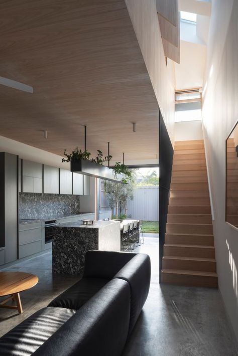 Modern Townhouses Architecture, Small Townhouse Interior Design, Townhouse Interior Design, Small Barn House, Narrow House Designs, Australian Interior, Compact House, Townhouse Designs, Fisher Paykel