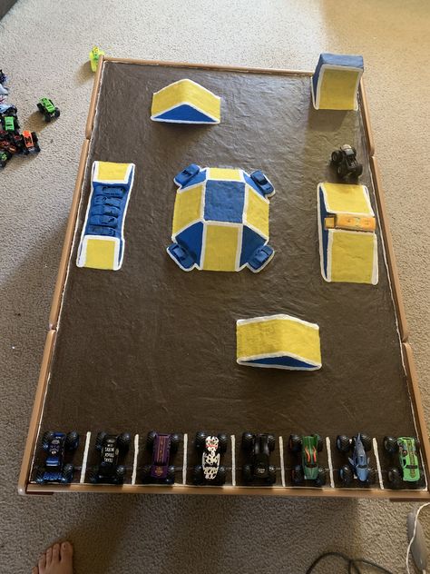 Monster Truck Course Diy, Diy Monster Truck Track, Monster Truck Tracks Diy, Diy Monster Truck Arena, Ece Resources, Cardboard Ideas, Diy Monsters, Toddler Craft, Truck Diy