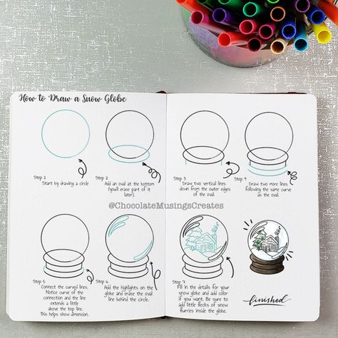 Ready to try a fun holiday themed drawing? Give this Snow globe a try! Snowball Drawing, Snow Globe Drawing, Globe Drawing, Draw Two, Christmas Preparation, Reading Journal, Snow Globe, Drawing Tips, Art Plastique