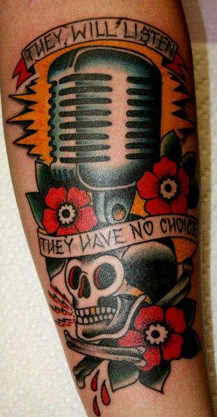 They will listen they have no choice Gary Tattoo, Old School Microphone, Johnny Cash Tattoo, Mic Tattoo, Microphone Tattoo, Mens Tattoos, Tiki Tattoo, Sailor Jerry Tattoos, Tattoos Inspiration