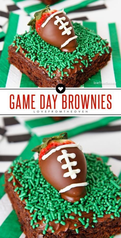 Easy Game Day Football Brownies With Chocolate Dipped Strawberries That Look Like Footballs! #mixupamoment End Of Summer Party Desserts, Super Bowl Themed Desserts, Super Bowl Desserts Easy Sweet Treats, Superbowl Desserts Ideas Easy, Philadelphia Eagles Desserts, Game Day Deserts, Easy Superbowl Desserts, Superbowl Sweets, Football Dessert Ideas