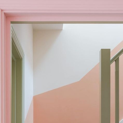 Peach Hallway, Green Woodwork, Colorful Hallway, Pink Hallway, Green Hallway, Luxury Green, Hansel And Gretel, Colour Consultant, Hallway Design