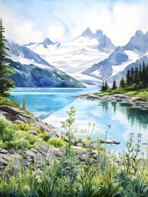 Glacier Bay National Park Alaska Wilderness Margerie Giclée Art Print 12X16 Glacier Bay National Park Alaska, Alaska Painting, Alaska Landscape, Glacier Bay Alaska, Alaska Wilderness, Alaska Art, Glacier Bay National Park, Glacier Bay, Mountain Stream