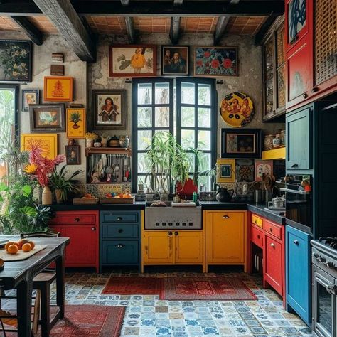 Maximalist Room, Interior Design Secrets, Maximalist Interior Design, Boho Kitchen Ideas, Whimsical Kitchen, Strawberry Kitchen, Maximalist Interior, Bohemian Life, Maximalist Design