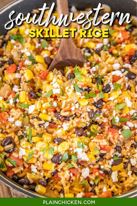 Confetti Rice Recipe, Skillet Rice, Easy Beef Enchiladas, Sauteed Peppers, Mexican Casserole, Meatless Main Dishes, Plain Chicken, Mexican Chicken, Canned Chicken