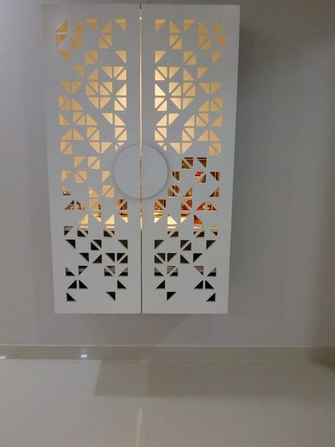 Sleek Pooja Unit, Temple Side Wall Design, Mandir Door Design For Home Modern, Puja Unit Design On Wall, Pooja Cnc Design, Small Pooja Unit On Wall, Small Mandir At Home In Wall, Puja Unit Design Modern, Pooja Room Cnc Design