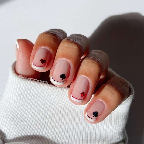 17 Square French Nail Ideas for a Trendy Manicure Nail Ideas For Las Vegas, Playing Cards Nail Art, Poker Nails Design Las Vegas, Playing Card Nail Designs, Short Vegas Nails, Las Vegas Nail Designs, Poker Nails Design, Vegas Inspired Nails, Playing Card Nails