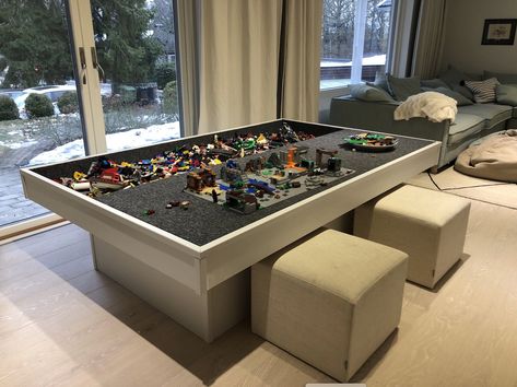 Under Stairs Lego Room, Basement Lego Room, Lego Table For Older Kids, Kids Lego Table, Lego Table Ideas, Lego Play Area, Lego Area, Lego Play Table, Diy Lego Table