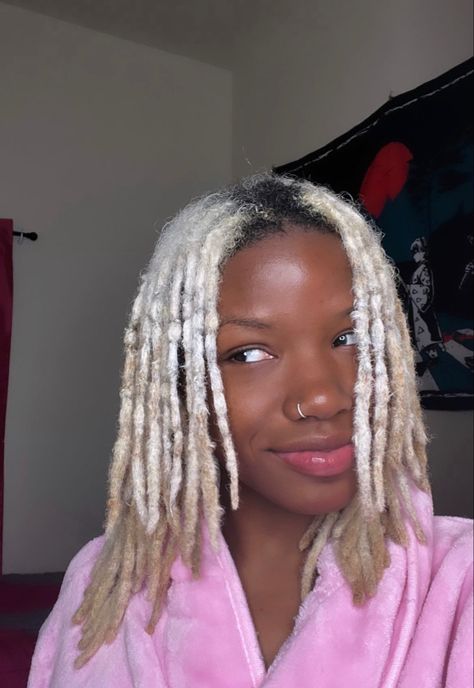 Platinum Blonde Dreads, Platinum Locs, Platinum Blonde Locs, Ash Blonde Locs, Dog With Dreads, Platnum Blonde, Blonde Locs, Dyed Dreads, Blonde Dreads