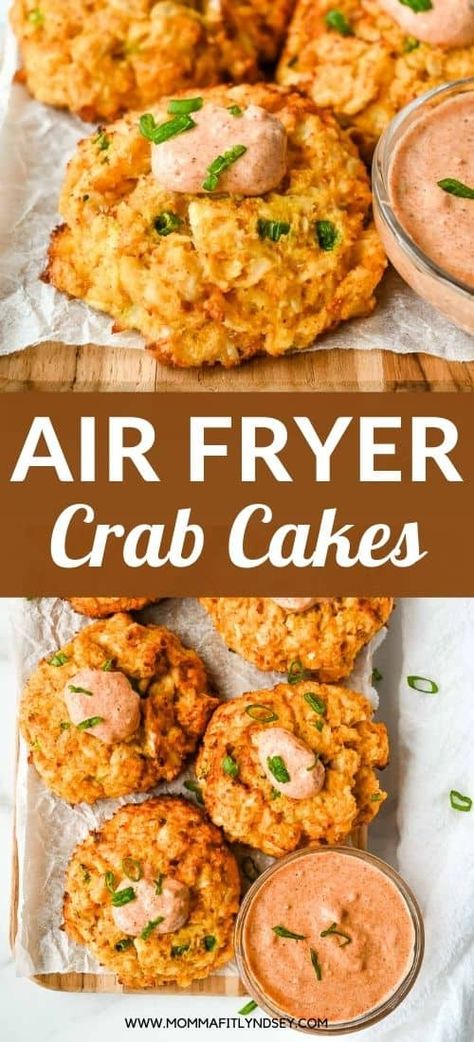 Air fryer crab cakes made with lump crabmeat and healthy ingredients make them the perfect dinner or appetizer! This recipe is great for taking frozen crab cakes from the freezer to the table in less than 15 minutes! Less than 130 calories and over 15 grams of protein per serving. Healthy Air Fryer Dinner, Air Fryer Crab Cakes, Healthy Crab Cakes, Frozen Crab Cakes, Crab Cake Appetizer, Air Fryer Crab, Crab Cakes Recipe, Mini Crab Cakes, Healthy Air Fryer