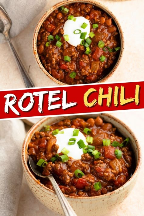 This recipe for Rotel chili is quick, easy, and delicious! With just 8 ingredients and about 30 minutes, you'll have a piping hot, incredible bowl of chili on the table. Crockpot Chili With Rotel, Chili Recipe With Rotel Tomatoes, Chili With Rotel Recipe, Chili Recipe Rotel, Chili Recipe With Rotel, Pool Desserts, Chili With Salsa, Rotel Chili Recipe, Rotel Chili