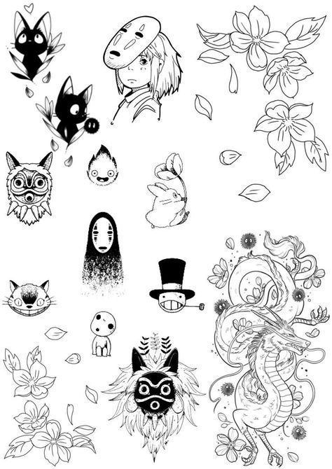 Nature Tattoo Inspiration, Dime Sized Tattoos, Studio Ghibli Tattoo Totoro, Studio Ghibli Fineline Tattoo, Cartoon Character Tattoo Design, Studio Ghibli Small Tattoo, Cute Studio Ghibli Tattoos, Minimalist Anime Tattoos, Ghibli Flash Tattoo