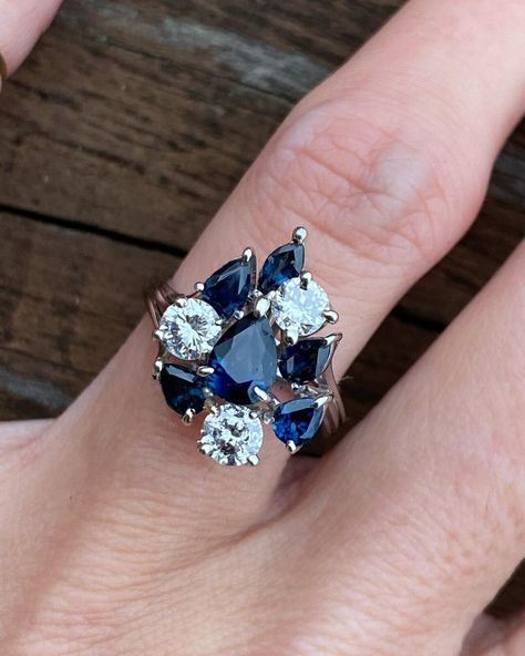 Blue Cubic Zirconia Cluster Wedding Ring Pear & Round Cut Sapphire Diamond Gifts Wedding Ring Pear, Cluster Wedding Ring, Diamond Gifts, Sapphire Jewellery, Pear Wedding Ring, Colored Engagement Rings, Diamond Gift, Gifts Sign, Sapphire Jewelry