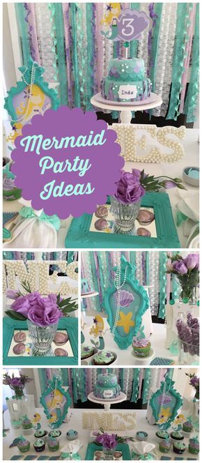 I'm loving this mermaid party with a teal and purple color scheme! See more party ideas at CatchMyParty.com! Mermaid Party Ideas, Mermaid Pool, Ariel Birthday, Birthday Mermaid, Mermaid Baby, Mermaid Theme Party, Sea Birthday Party, Mermaid Baby Showers, Mermaid Parties