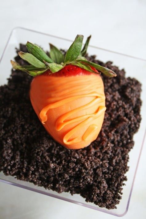 These no-bake carrot patch dirt cups are the cutest little treats to serve at your Easter Brunch or at any other garden or bunny-themed party. A rich chocolate pudding gets topped with Oreo "dirt" and a cute little "carrot." These are the sweetest little Easter-time desserts that every bunny will love. See more party ideas and share yours at CatchMyParty.com Dirt Pudding Cups, Dirt Pudding, Oreo Dirt, Chocolate Bowls, Dirt Cups, Carrot Patch, Trifle Dish, Easter Desserts, Easter Carrots