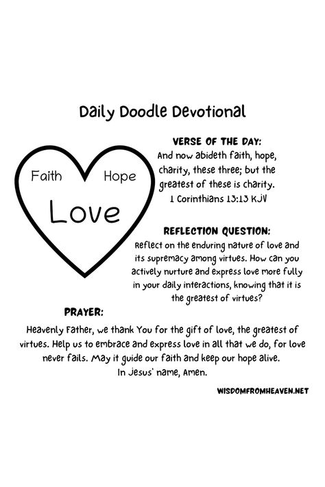 daily doodle devotional Devotions For Kids, Daily Doodle, Reflection Questions, 1 Corinthians 13, Bible Notes, Daughters Of The King, Love Never Fails, Verse Of The Day, Daily Devotional