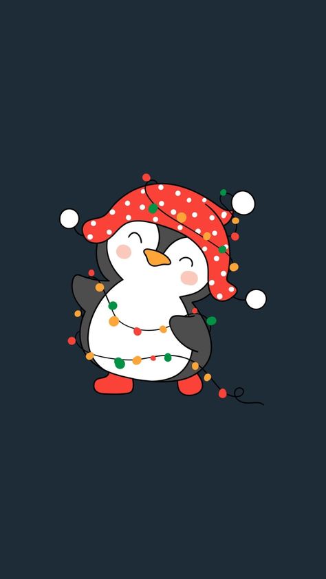 Smiling happy Penguin art Wrapped in Christmas lights on solid gray background Purple Penguin Wallpaper, Penguin Wallpaper Iphone Aesthetic, Cute Penguin Wallpaper, Penguin Wallpaper, Christmas Lockscreen, Holiday Iphone Wallpaper, Christmas Wallpaper Iphone Cute, Xmas Wallpaper, Cute Fall Wallpaper