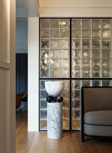 LOVE...Glass Blocks Are Cool Again: Here’s Why You Should Care Glass Block Wall, Glass Block Shower, Glass Blocks Wall, Glass Block Windows, Corning Glass, Decorative Wall Sconces, Glass Brick, White Oak Floors, Glass Partition