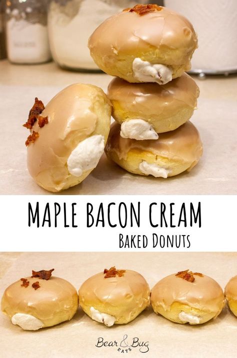 Easy Homemade Donuts Recipe, Maple Donuts Recipe, Cream Filled Donuts, Maple Donuts, Doughnut Recipe Easy, Bacon Donut, Maple Syrup Recipes, Homemade Donuts Recipe, Baked Doughnuts