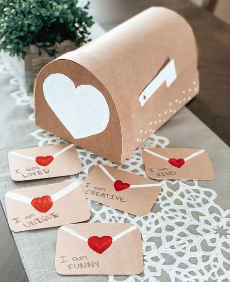 Cardboard Mailbox Diy, Valentine Mailbox Craft, Diy Valentines Box, Preschool Activities At Home, Diy Mailbox, Kids Activities At Home, Valentine Mailbox, Cereal Boxes, Valentine Cards Handmade