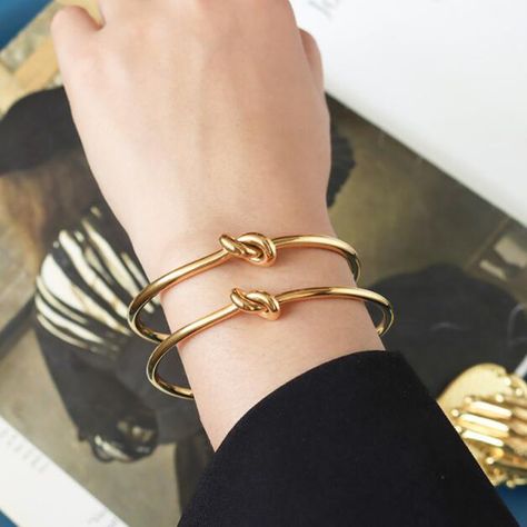 3.5mm Trendy Round Circular Open Knot Cuff Bangle Bracelets For Women Elegant Gold Color Jewelry Gold Knot Bracelet, Knotted Bracelet, Knot Bangle, Titanium Bracelet, Jewelry Knots, Bracelet Knots, Color Jewelry, Cuff Bangle Bracelet, Knot Bracelet