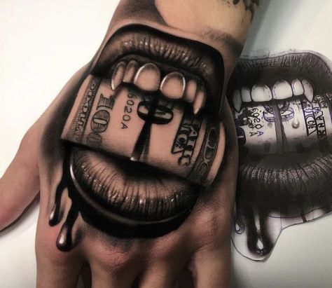 Black And Grey Hand Tattoos, Hand Shots, Hand Tattoo Cover Up, Tato Realis, Palm Size Tattoos, Slipknot Tattoo, Fist Tattoo, Dollar Tattoo, Painless Tattoo