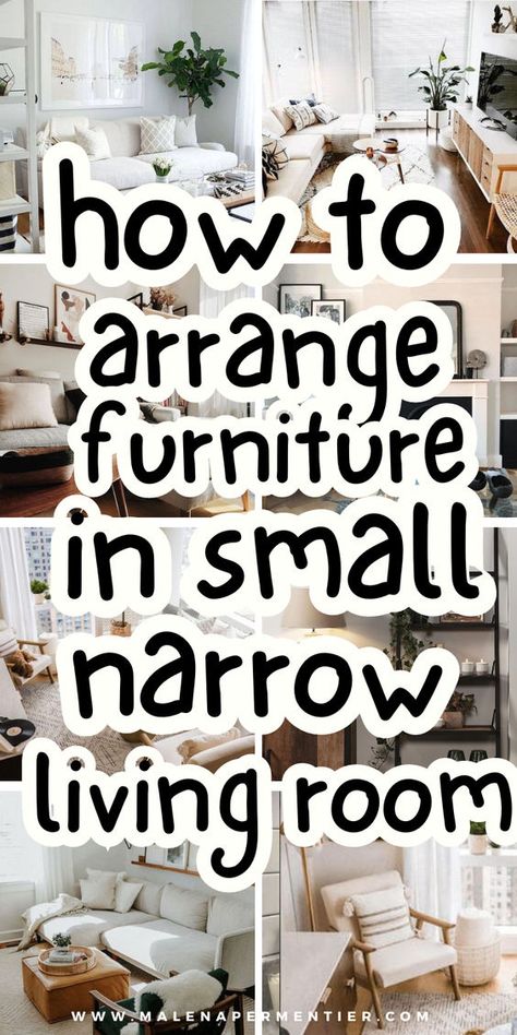 Arranging furniture in a narrow living room can be a fun challenge! I love maximizing space by using slim, multi-functional pieces and placing furniture along the walls to keep the room open. Think about adding a cozy rug to define the space and floating shelves to save floor space. If you’re like me, you’ll want to create a seating area that feels inviting without overcrowding the room—just a few smart moves can make a narrow living room feel cozy and stylish! How To Make The Most Of A Small Livingroom, Very Small Living Room Layout, Long Narrow Living Room Accent Wall, Narrow Rooms Ideas, Beautiful Sitting Rooms, Seating Ideas For Small Living Room, Cozy Narrow Living Room, Narrow Rectangle Living Room, Small Loft Area Ideas Upstairs