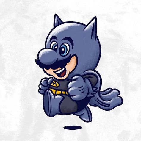 Mario + Batman = ❤️❤️❤️❤️❤️ Mario Costume, Dope Cartoons, Nintendo Characters, Super Mario Art, Nintendo Art, Mario Art, Mario And Luigi, Cartoon Crossovers, Mario Kart