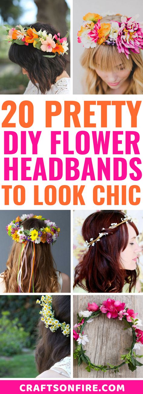 Wow! Love these diy flower headbands - they're so easy to make and they make pictures look even better! Can't wait to get started on the rest. Definitely saving these flower crowns for later! #diy #flowercrown How To Make A Flower Headpiece, How To Make Flower Headbands, Diy Crown Headband, Diy Floral Headpiece, Hippie Flower Headband, Bean Crafts, Diy Crowns, Bridal Crafts, Dyi Flowers