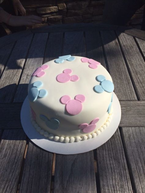 Gender reveal cake! For those Disney, Mickey, and Minnie lovers like me! Disney Gender Reveal, Cake Children, Baby Reveal Cakes, Mickey Cakes, Gender Reveal Party Theme, Minnie Mouse Baby Shower, Disney Mickey And Minnie, Disney Baby Shower, Baby Reveal Party