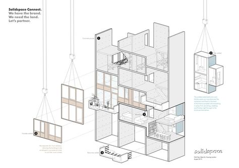 Solid Space Connect. Image Courtesy of New London Architecture Prefabricated Architecture, Urban Design Architecture, Modular Housing, Housing Crisis, Architecture Panel, Architecture Logo, Architecture Sketchbook, London Architecture, Architecture Images