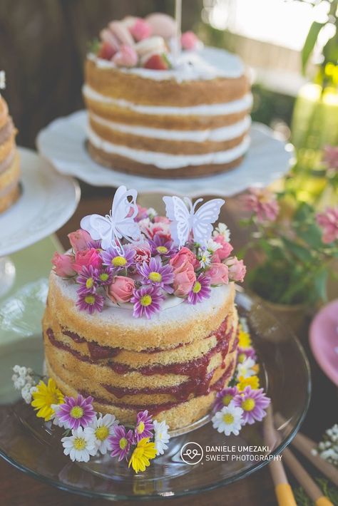 Naked Cakes from a Butterfly Garden Birthday Party on Kara's Party Ideas | KarasPartyIdeas.com (6) Butterfly Party Ideas, Butterfly Garden Birthday Party, Butterfly Garden Birthday, Garden Party Cakes, Garden Cookies, Butterfly Themed Birthday Party, Butterfly Garden Party, Garden Birthday Party, Tattoo Plant