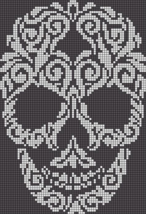 Alpha Pattern #19809 Preview added by toribug11                                                                                                                                                                                 More Cross Stitch Skull, Virkning Diagram, Crochet Skull, Fillet Crochet, Halloween Cross Stitches, Pola Kristik, Pola Sulam, Crochet Tapestry, Crochet Cross