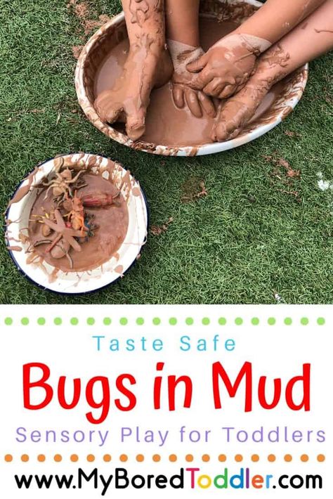 Bugs in Mud messy play for toddlers - taste safe oobleck mud  - so much fun! A great sensory bin for babies and toddlers #myboredtoddler Messy Play For Toddlers, Preschool Experiences, Sensory Play For Toddlers, Edible Sensory, Messy Monday, Mud Play, Therapy Skills, Preschool Homeschooling, Messy Play Activities