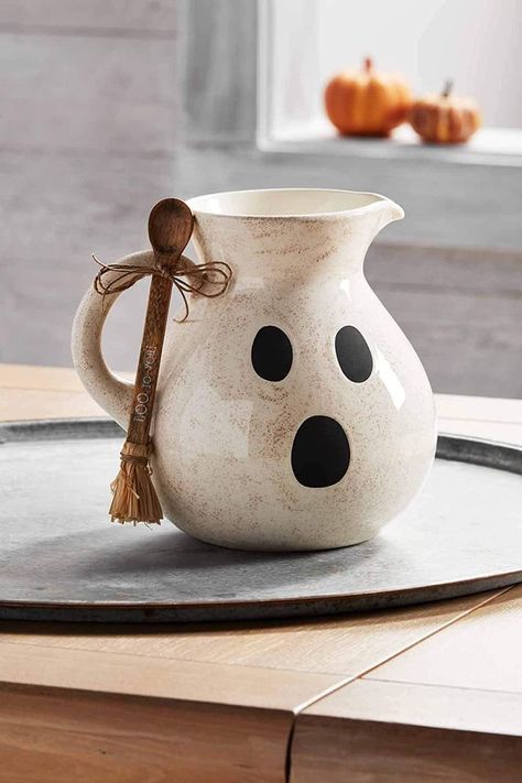 Mud Pie Ghost Pitcher Set, 96 oz | Spoon 6 1/4", White. As an Amazon Associate I earn from qualifying purchases. #halloween #decor #home #interior #design #holiday #season #fall #autumn #kitchen #pitcher #ghost #spooky #cute #celebration #festive #october Halloween Themed Drinks, Ceramic Ghost, Halloween Decor Diy, Adornos Halloween, Halloween Tattoo, Pitcher Set, Fall Halloween Decor, Wallpapers Iphone, Halloween Home Decor